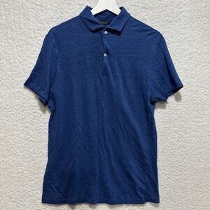 Massimo Dutti Men's Polo Shirt Blue Short Sleeve Top Size L Basic